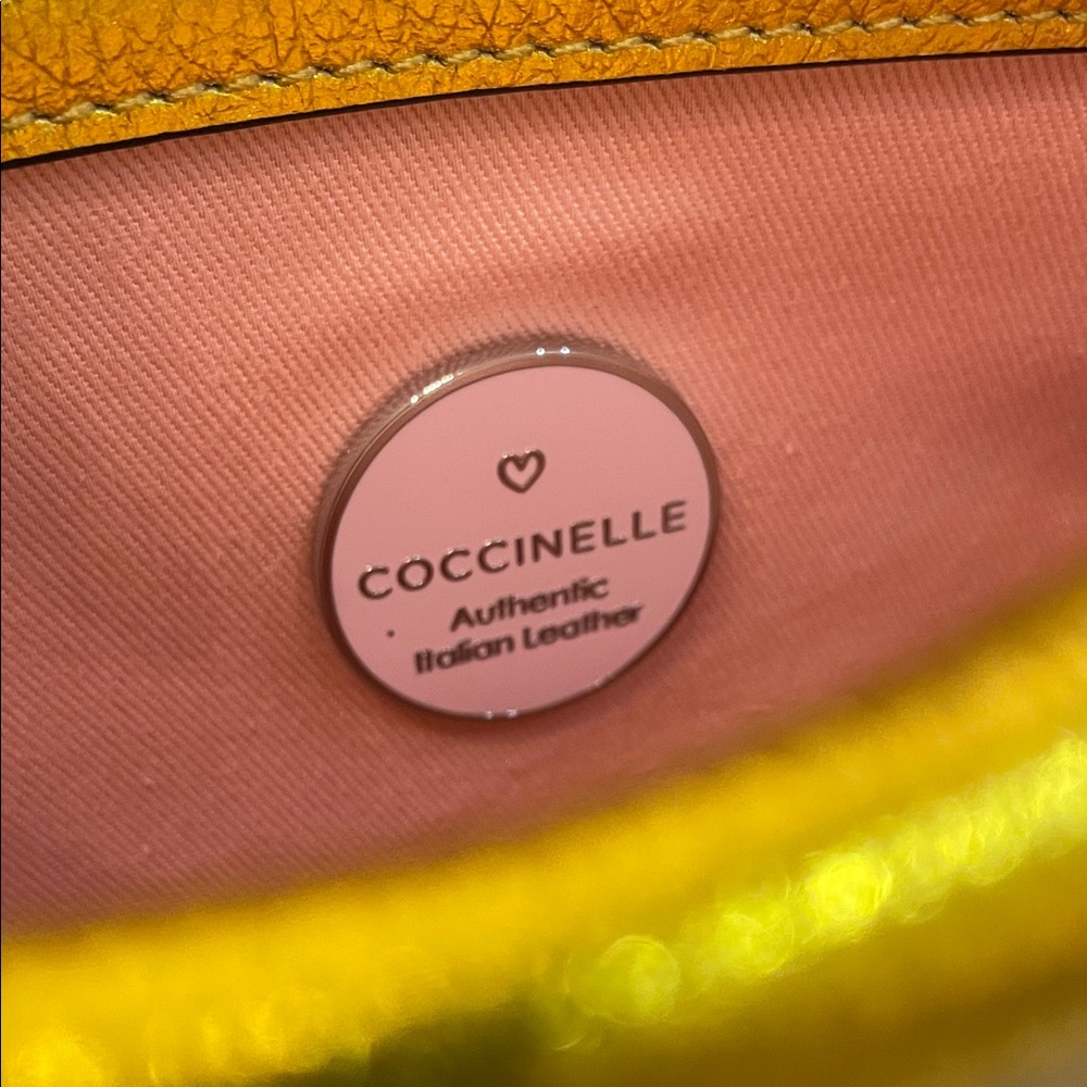 💜Coccinelle Vibrant Yellow Crossbody Bag with Chain Strap - Picture 15 of 16